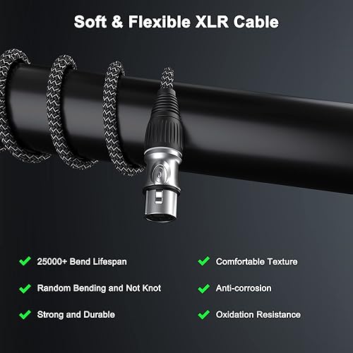 Miniatura 6 de GeoHN.G Cable de micrófono XLR de 16.4 pies16.4 ft, cable de micrófono equilibrado de 3 pines XLR macho a hembra, cable de altavoz trenzado de