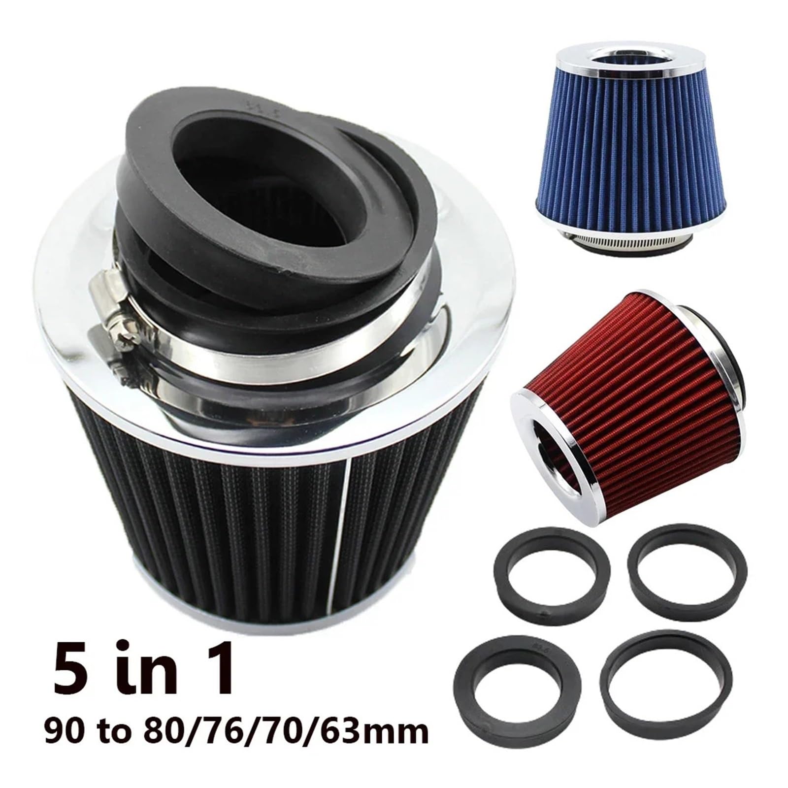 Filtro De Aire Universal para Coche Cabezal Seta Modificado, Entrada Frío Alto Flujo Cono Deportivo 63/70/76/80/90mm Filtros Auto