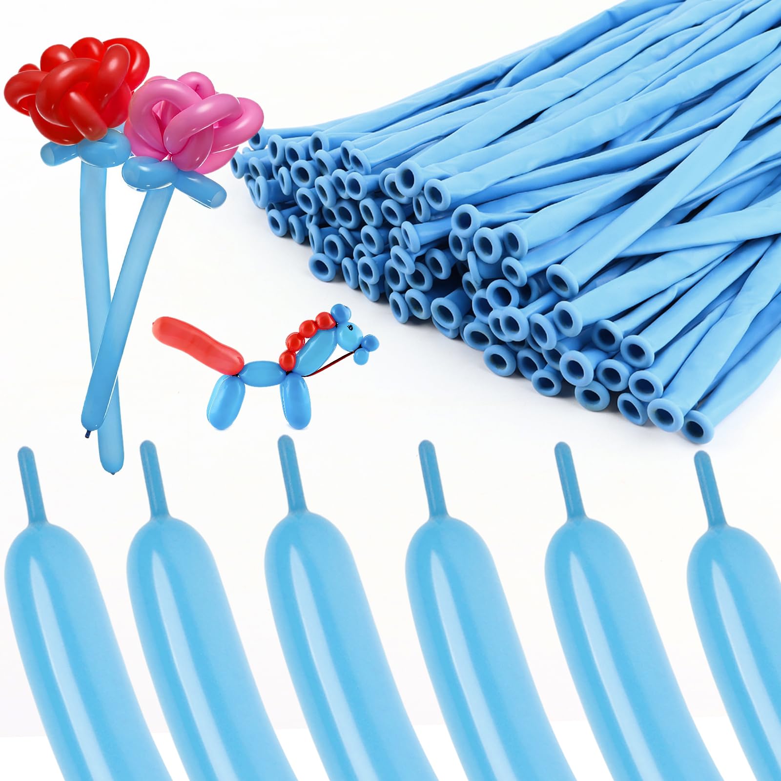 260 Balloons for Balloon Animals, 100Pcs Thick Latex Long Skinny Balloons Twisting for Clowns, Tying Balloon Arches & Party Decorations (Light Blue)