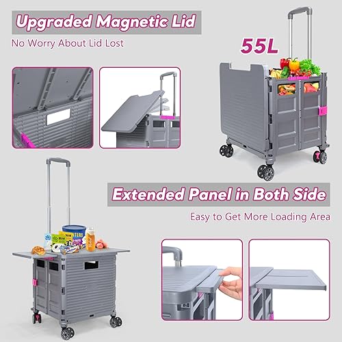 Miniatura 3 de FELICON SELORSS - Carrito plegable con ruedas, 4 ruedas giratorias con mango ajustable, tapa magnética extendida para profesores, mudanzas, tiendas,