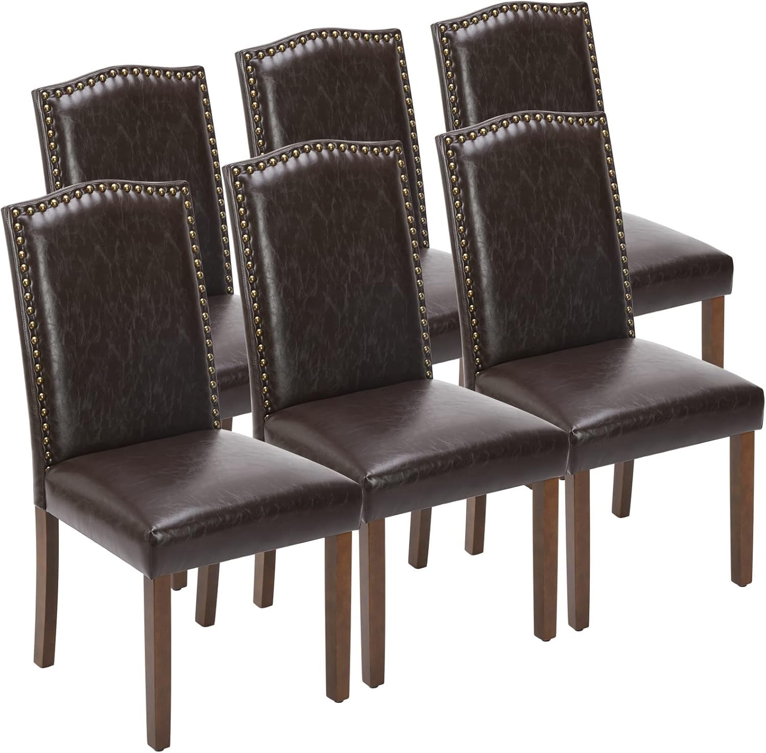 Furniture Upholstered Dining Chairs Set of 6, Modern Leather Dining Room Chair with Nailhead Trim and Wood Legs, Mid-Century Accent for Living Room, Kitchen (Dark Brown, Set of 6)-image-22