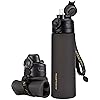TakeToday Collapsible Water Bottles 21oz (600mL), Foldable Platinum Silicone Travel Water Bottle with Straw & Carry Strap, Leak-Resistant Screw Lid, Wide Mouth, BPA-Free for Hiking, Camping, Travel