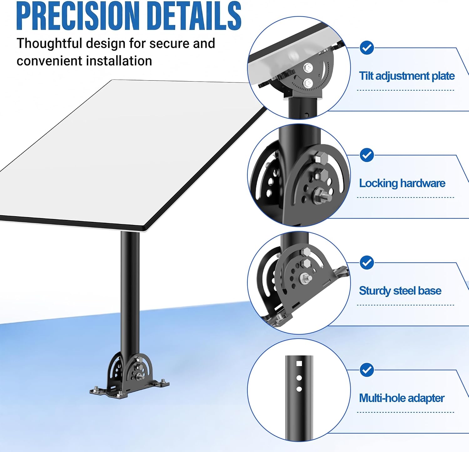 Starlink Gen 3 Roof Mount with Aluminum Pipe Adapter, Adjustable 160° Tilt Wall & Pole Mounting Kit, Heavy-Duty Metal Mount for Starlink Standard 4, Standard 4X and Enterprise Dish