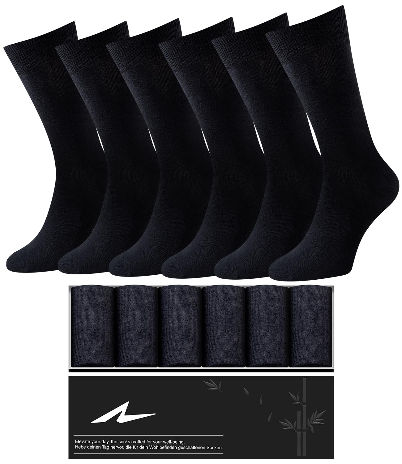 Niorasen Socken Herren Damen,6 Paar Business Socken mit Geschenkbox, Atmungsaktive Bambus, Strümpfe Herren für Altag und Freizeit, Männergeschenke