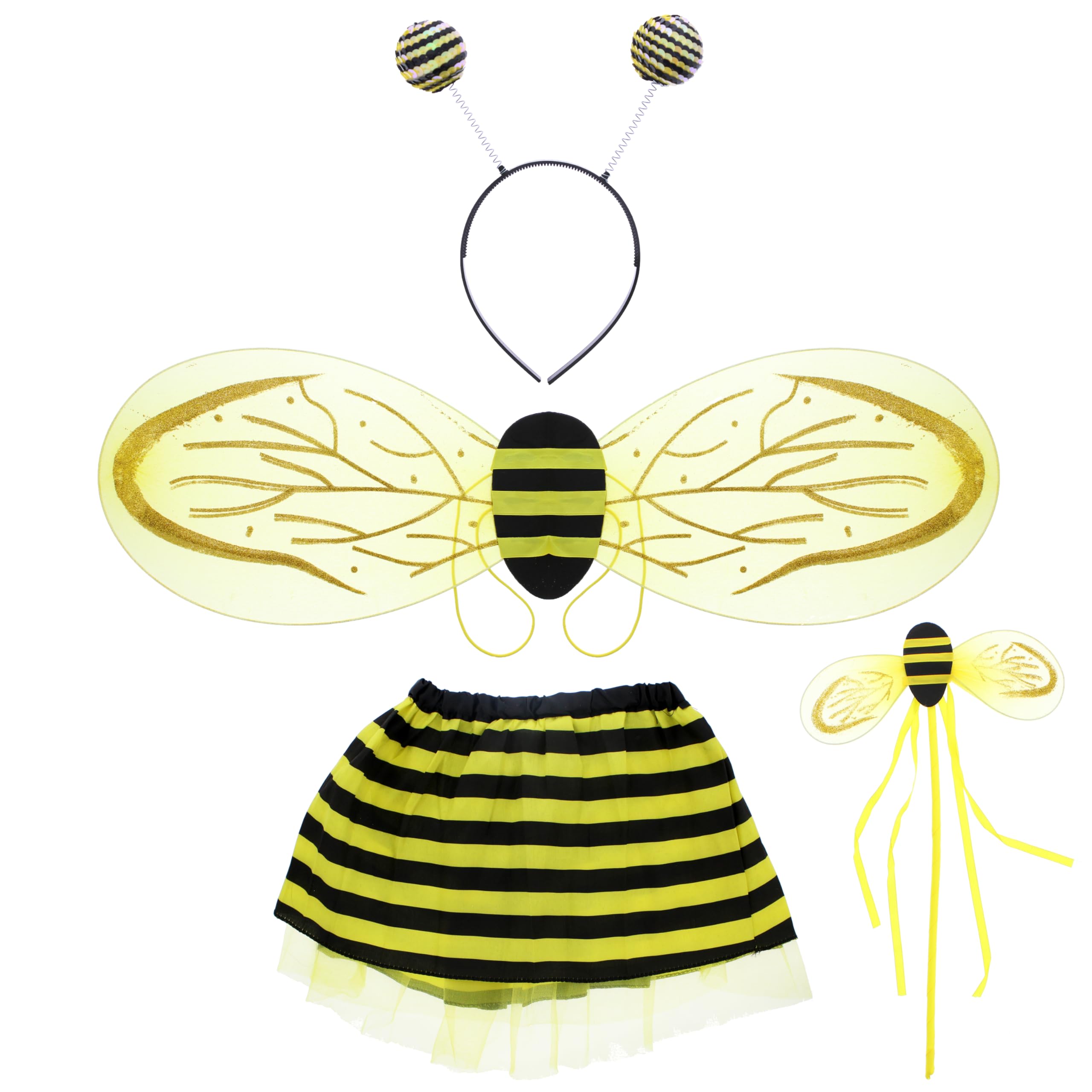 Zac's Alter Ego World Book Day Fancy Dress 4 Piece Bumble Bee Set - Wings, Wand, Antenna & Tutu