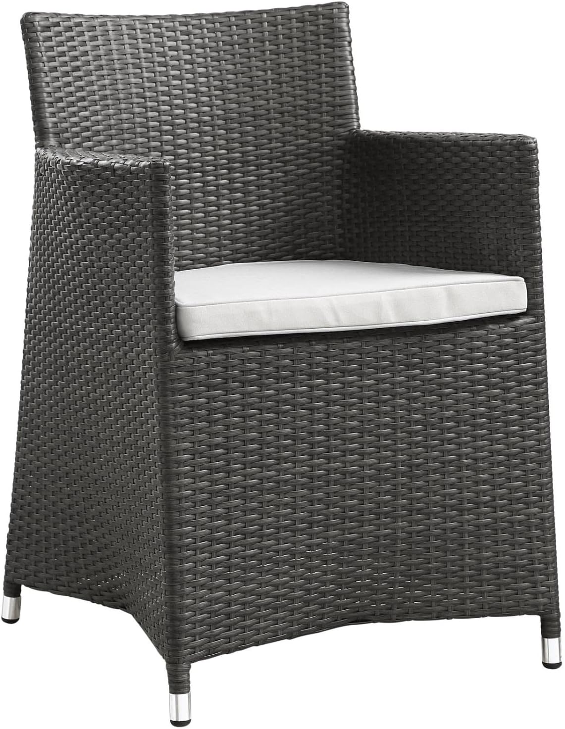 Modway Junction Wicker Rattan 5-Piece Outdoor Patio Dining Set with 63" Dining Table and Four Dining Armchairs with Cushions in Brown White