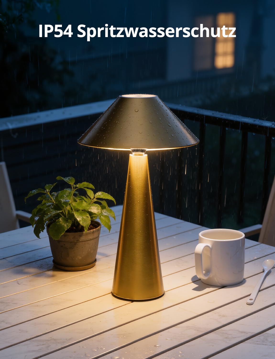 BOJIM Gold LED Tischlampe Kabellos Akku USB Aufladbar, Touch Dimmbare Tischleuchten mit Magnet Outdoor IP54 Wasserdicht, Schreibtischleuchte Ohne Kabel Lampenkopf Drehbar für Balkon Table, Indoor