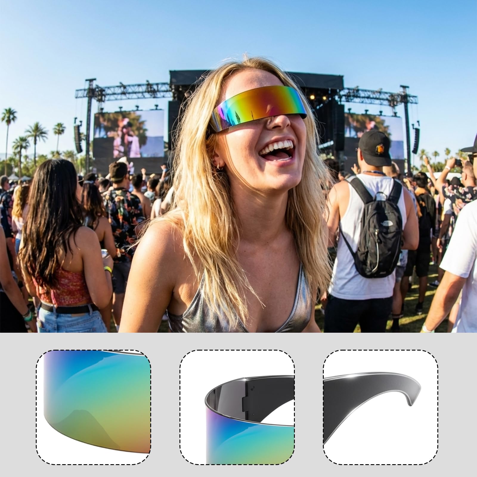 QhgPnt 4 Pack Rave Glasses, Sci-Fi Sunglasses for Men and Women Cyberpunk Futuristic Glasses Rimless - Image 3