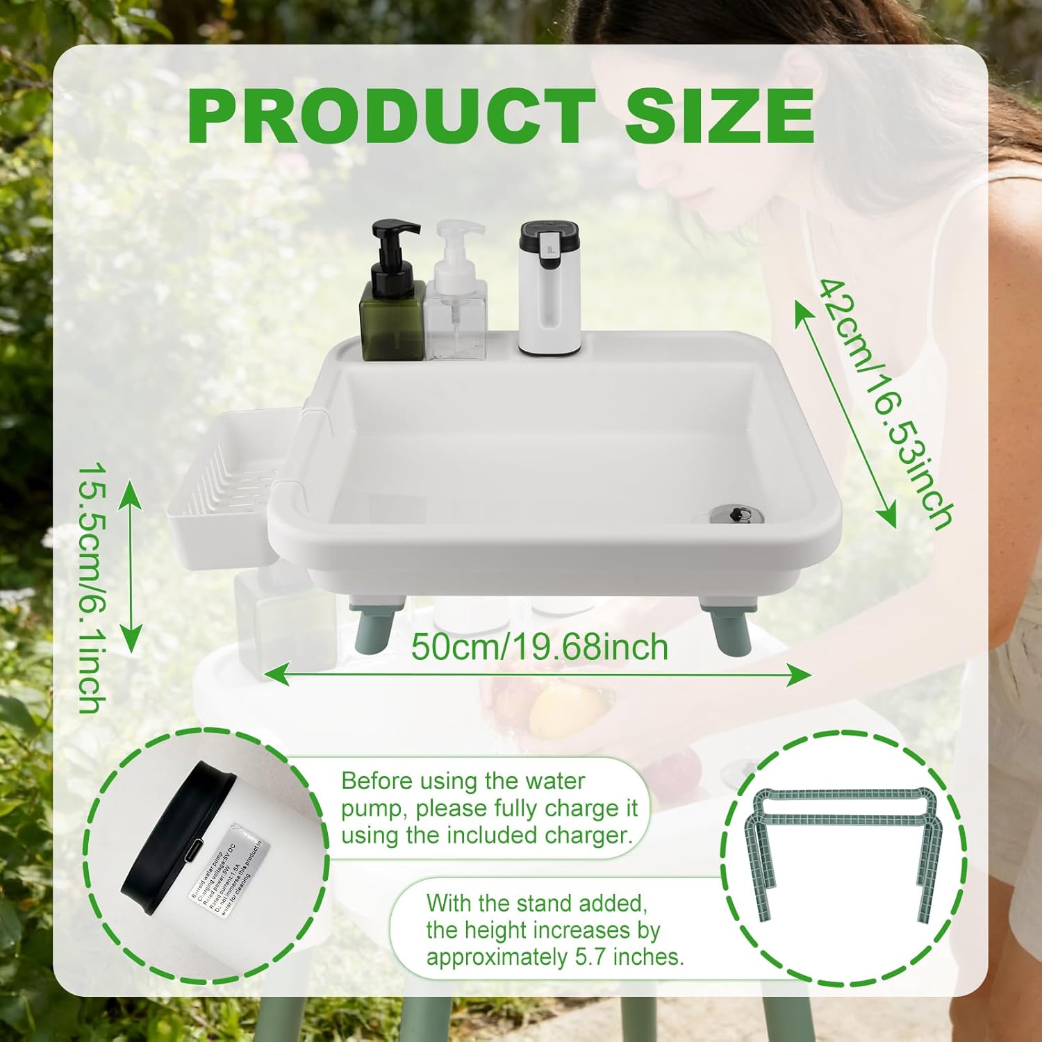 Portable Sink, Portable Sink Hand Wash Station with Electronic Faucet and Drainage Hose, Easy Setup, Indoor and Outdoor Use, Ideal for Dishwashing, Camping Hygiene, RV and More