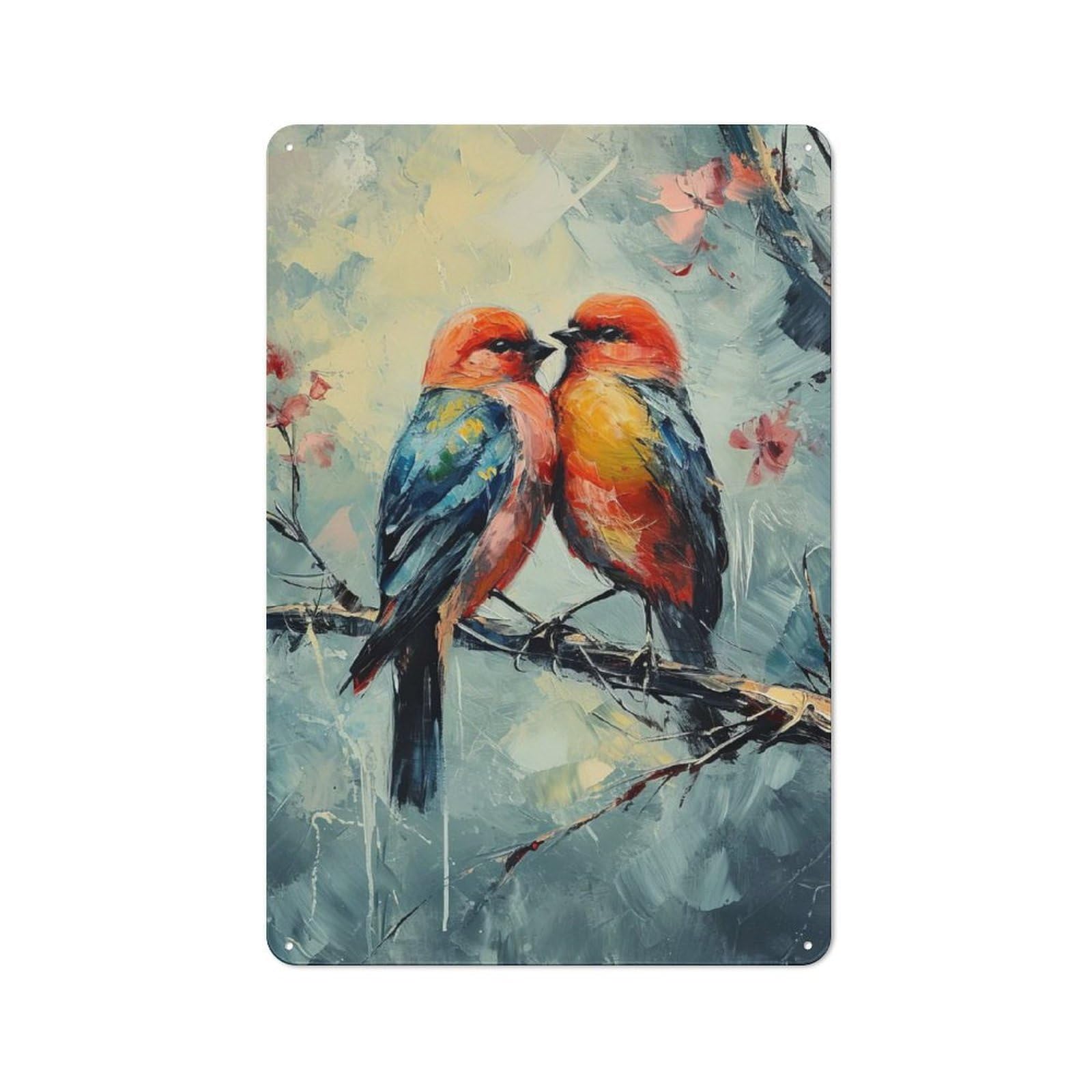 Junmoney Two Birds On A Branch Painting Retro Tin Wall Sign 30X20cm Featuring Novelty Wall Art For Bedroom, Kitchen, Office Or Living Room