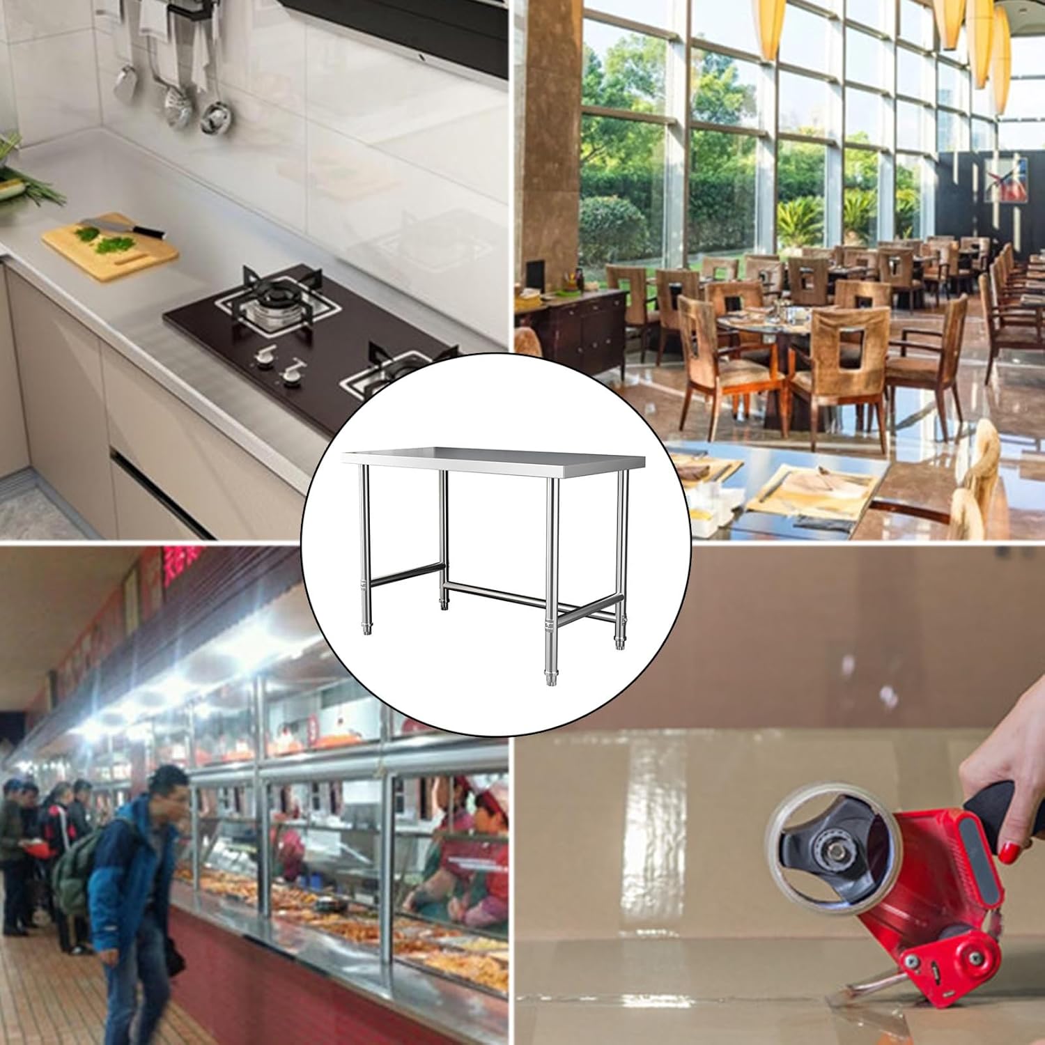 Single-Tier Stainless Steel Workbench Floor-Standing Open Storage Rack Multi-Functional Kitchen Packing Station Adjustable Legs Easy Installation Metal Prep Table(L50xW40xH80cm/19.7x15.7x31.5”)