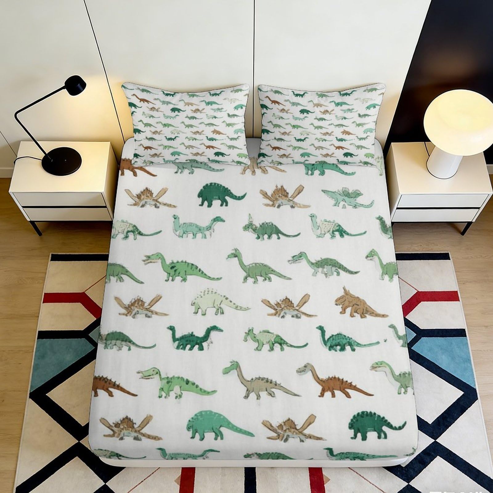 Uynsixtme Style-1 3D Printed Dinosaur Fitted Sheet Microfiber Deep Pocket Non-Slip Bedroom Bedding Dinosaur Mattress Fitted Cover Washable 200X200x25cm