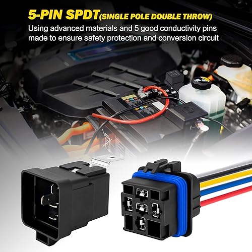 Miniatura 3 de Arnés de relé de 5 pines, 4030 amperios, 12 V CC, relé impermeable con arnés, 5 paquetes de relé automotriz SPDT de 12 V 3040 amperios y 5 pines SPDT