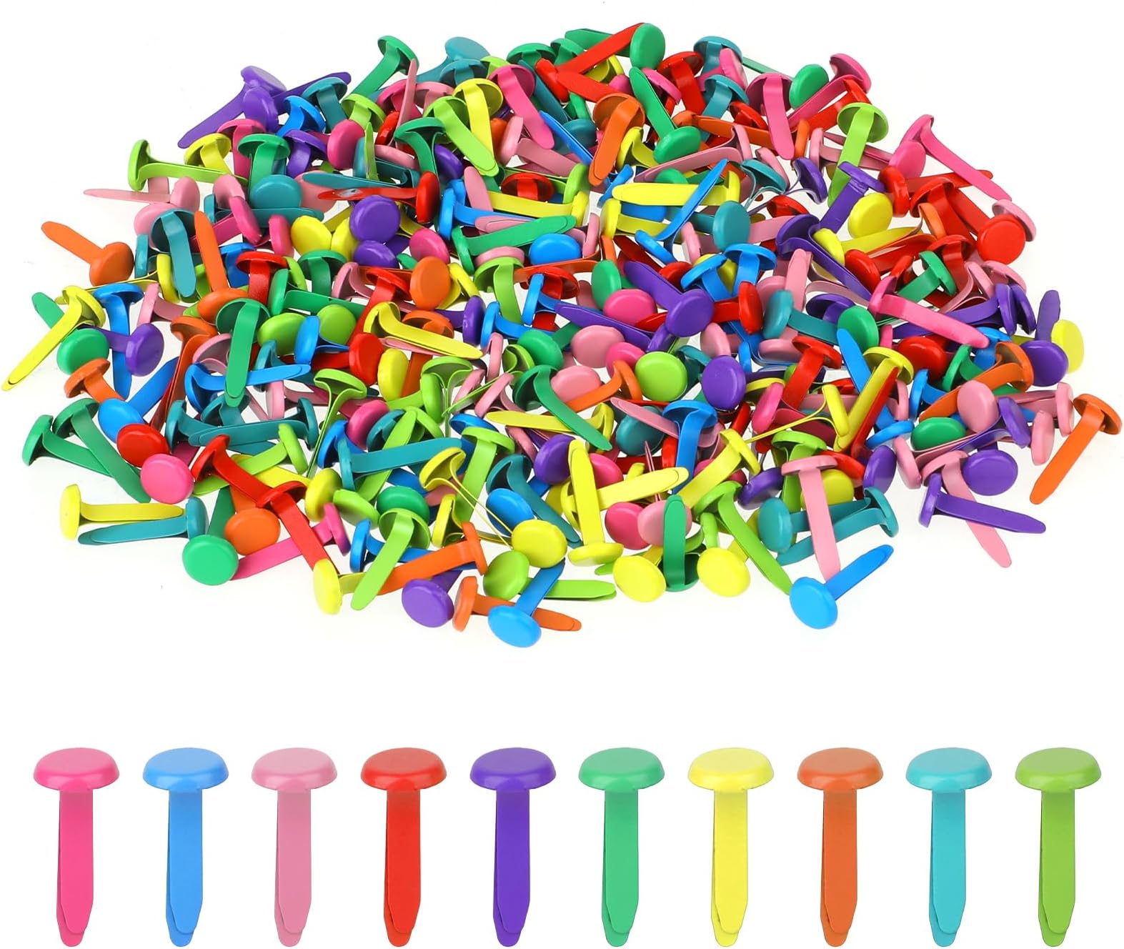 Brads Paper Fasteners 300 Pcs Colorful Split Pins Mini Brads for Paper Crafts Fixed Paper Crafts, Brads Paper Fasteners for Schools, Handicrafts, Festivals(0.31 * 0.66inch)