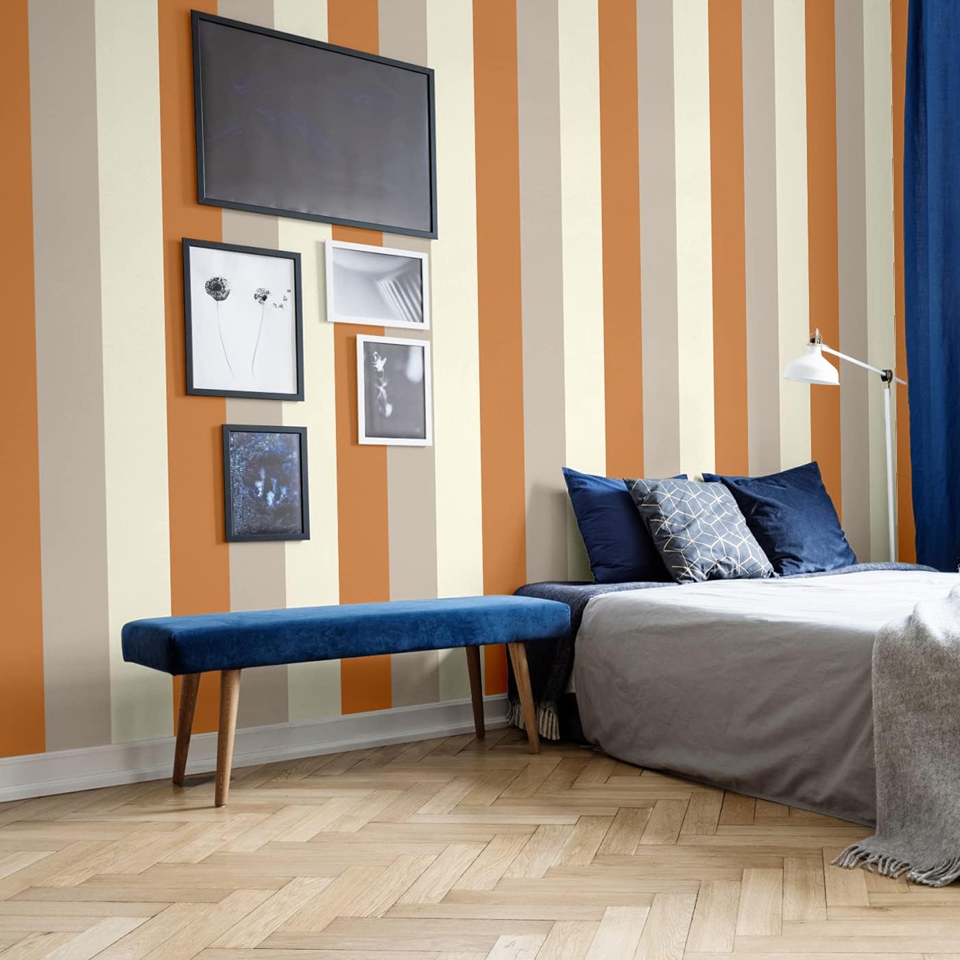 Russet Orange / Beige / Cream - 40915 - Olivia Stripe - Wallpaper