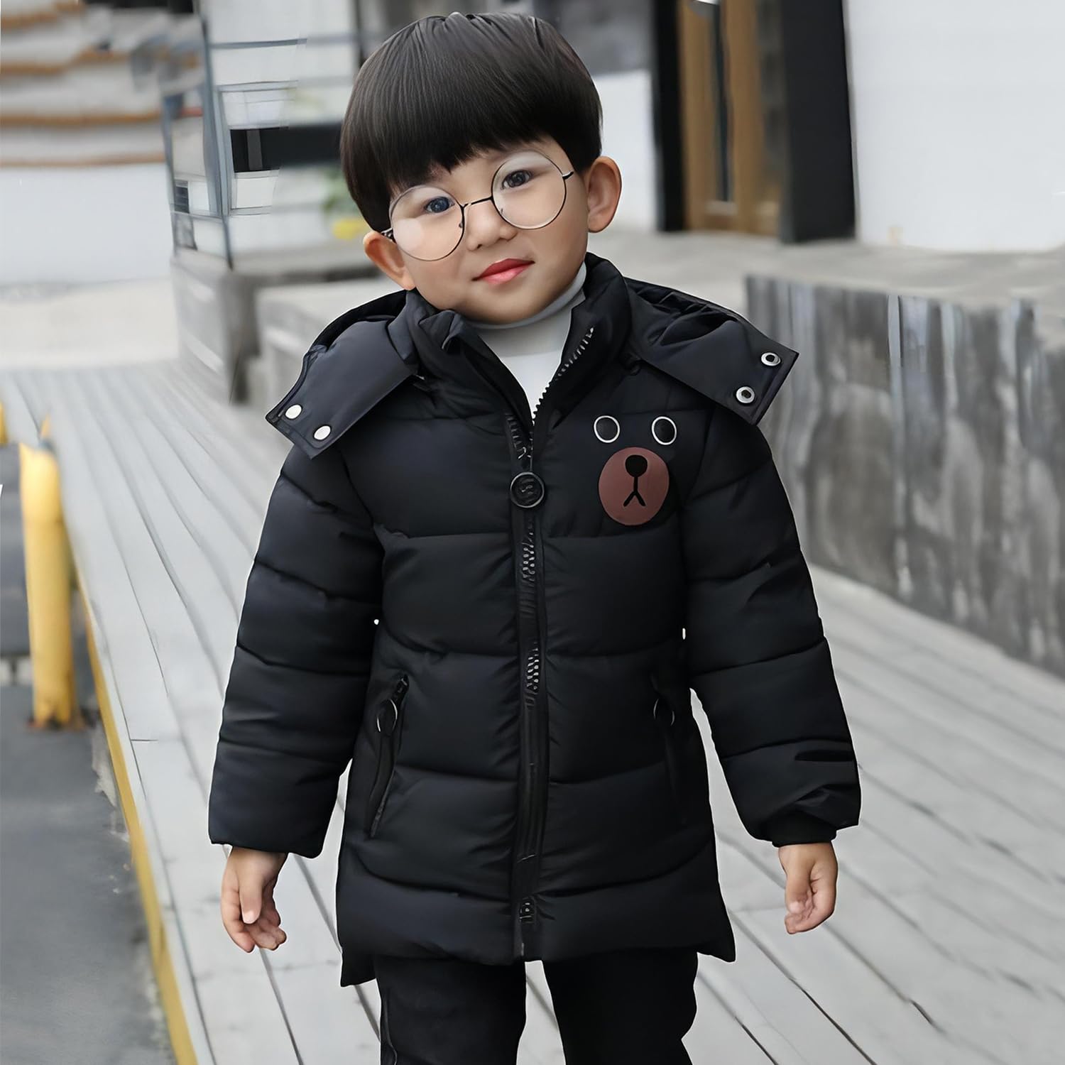 linboo Jungen Winterjacke Kinder Warme Wintermantel mit Kapuze Verdickte Jacke Blouson Winddicht Winter Kapuzenparka