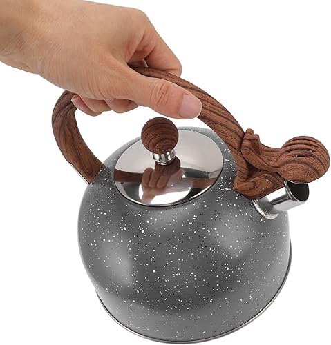 Miniatura 7 de Hervidor silbante 2.5L Capacidad L Tetera de estufa de acero para hervir agua gris para uso doméstico, accesorio multifuncional (gris)
