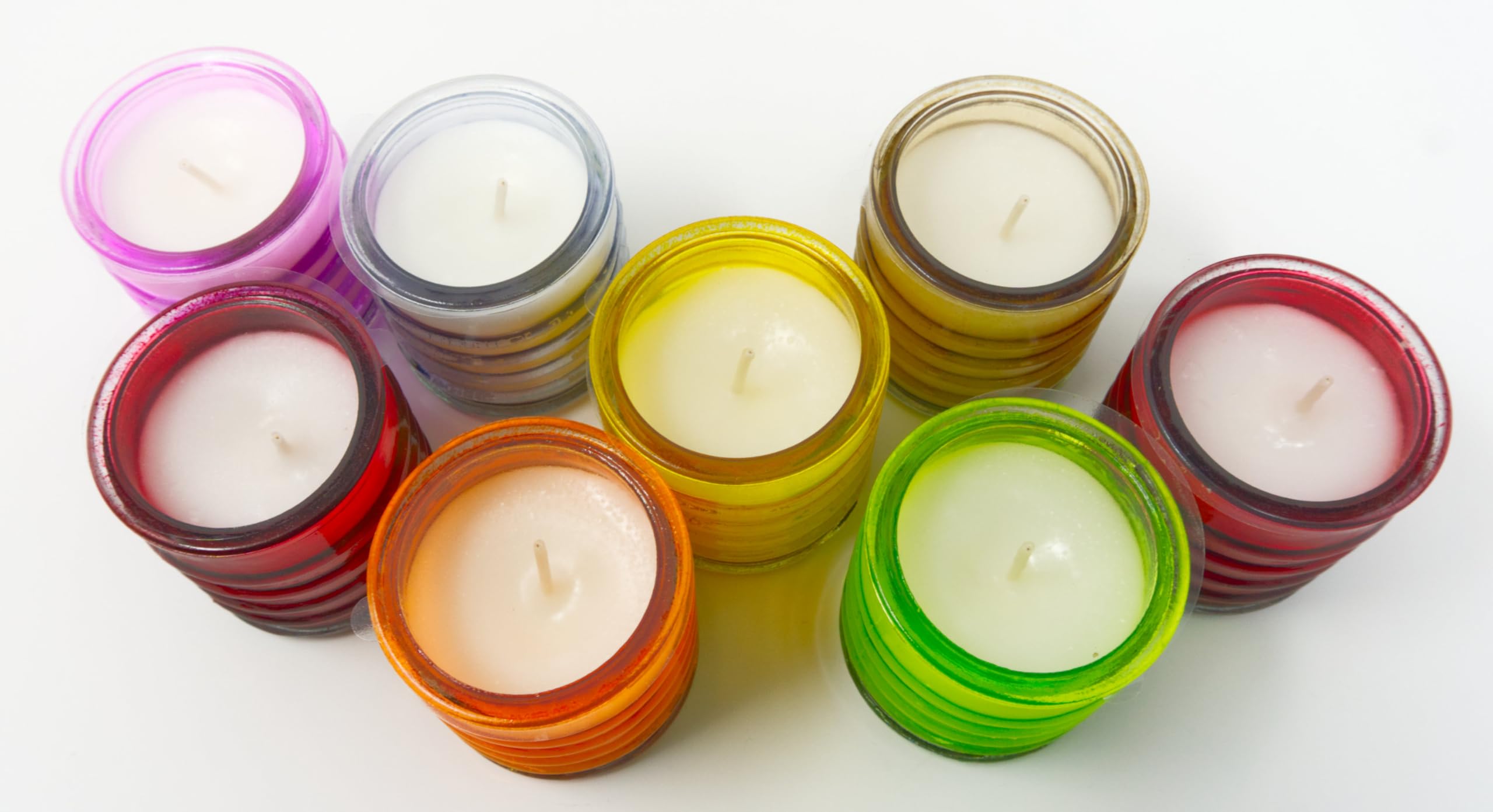 Confezione da 8 Candele alla Citronella Pura in Barattoli di Vetro Multicolor con Miscela di Cere Vegetali Naturali, 18 Ore Ciascuna Candela Senza Paraffina, Senza Plastica (8 Vasetti di Citronella)