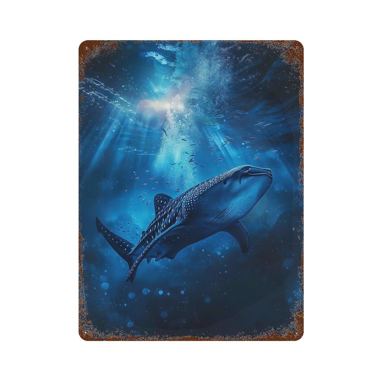 Rust Effect Whale Shark Ocean Vintage Rust Metal Sign 15.7"x11.8", Classic Wall Plaque for Shed, Workshop And Garage Wall Decor