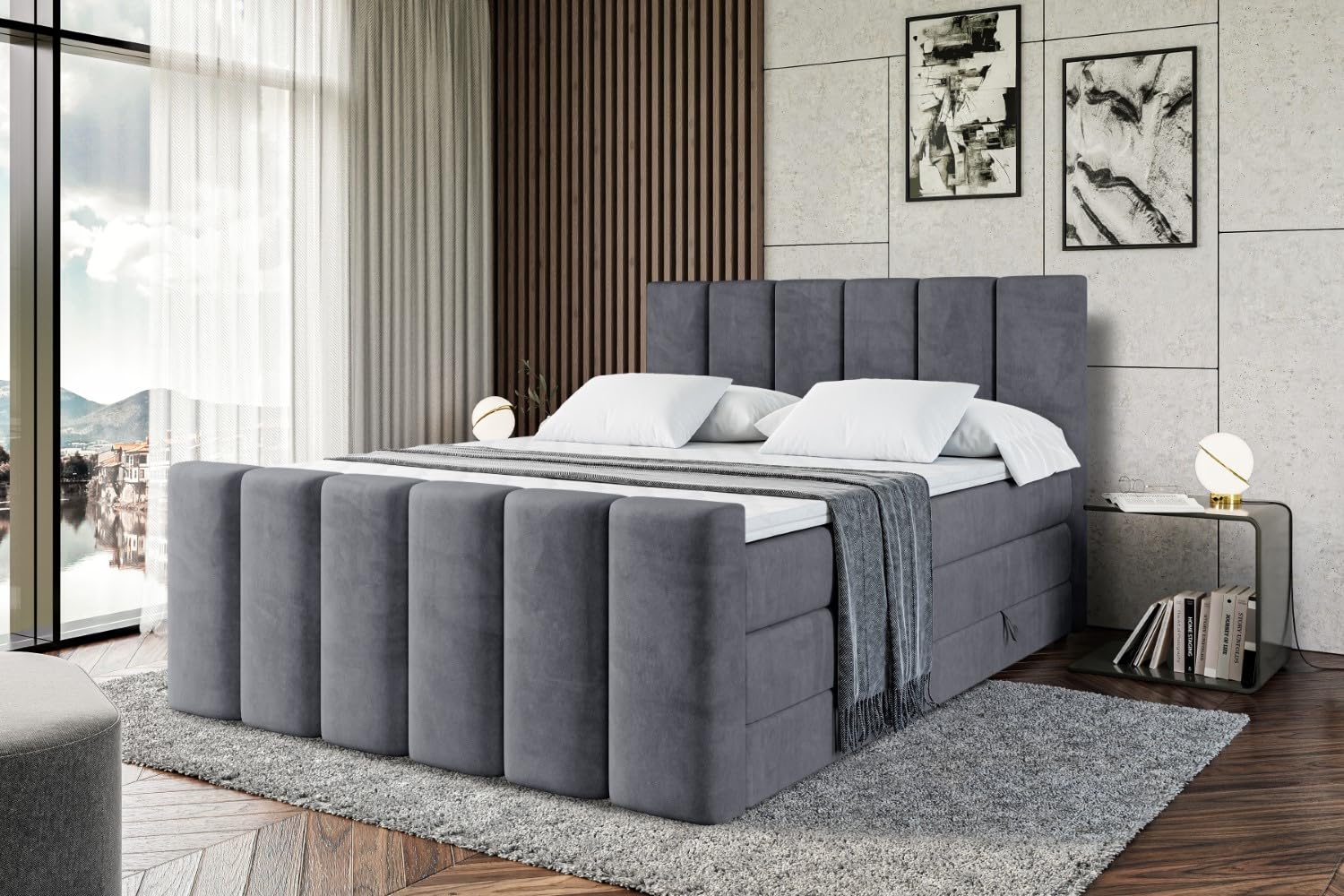 ALTDECOR Boxspringbett Mit Matratzen – Topper Inklusive, Bettkasten, H3/H4, Bis 200x200 Cm