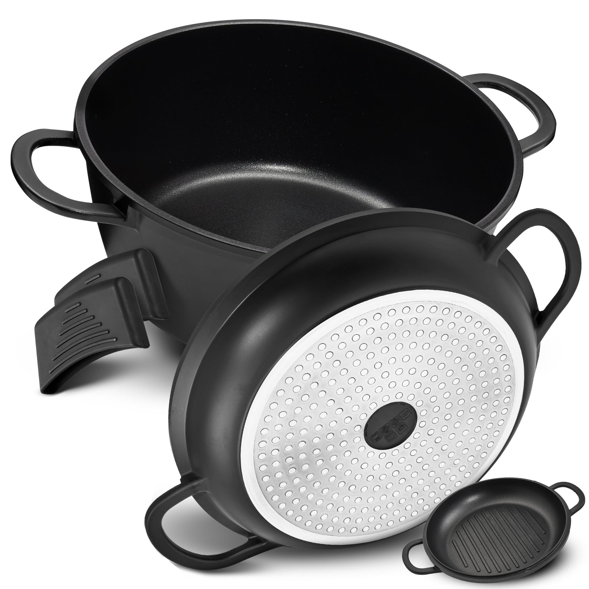 TLESS® 2in1 Aluguss Bräter mit Deckel backofengeeignet | Schmorpfanne & Schmortopf oder als Bratentopf für Induktion | sehr leicht & widerstandsfähig | Ø 24 cm 4 Liter schwarz