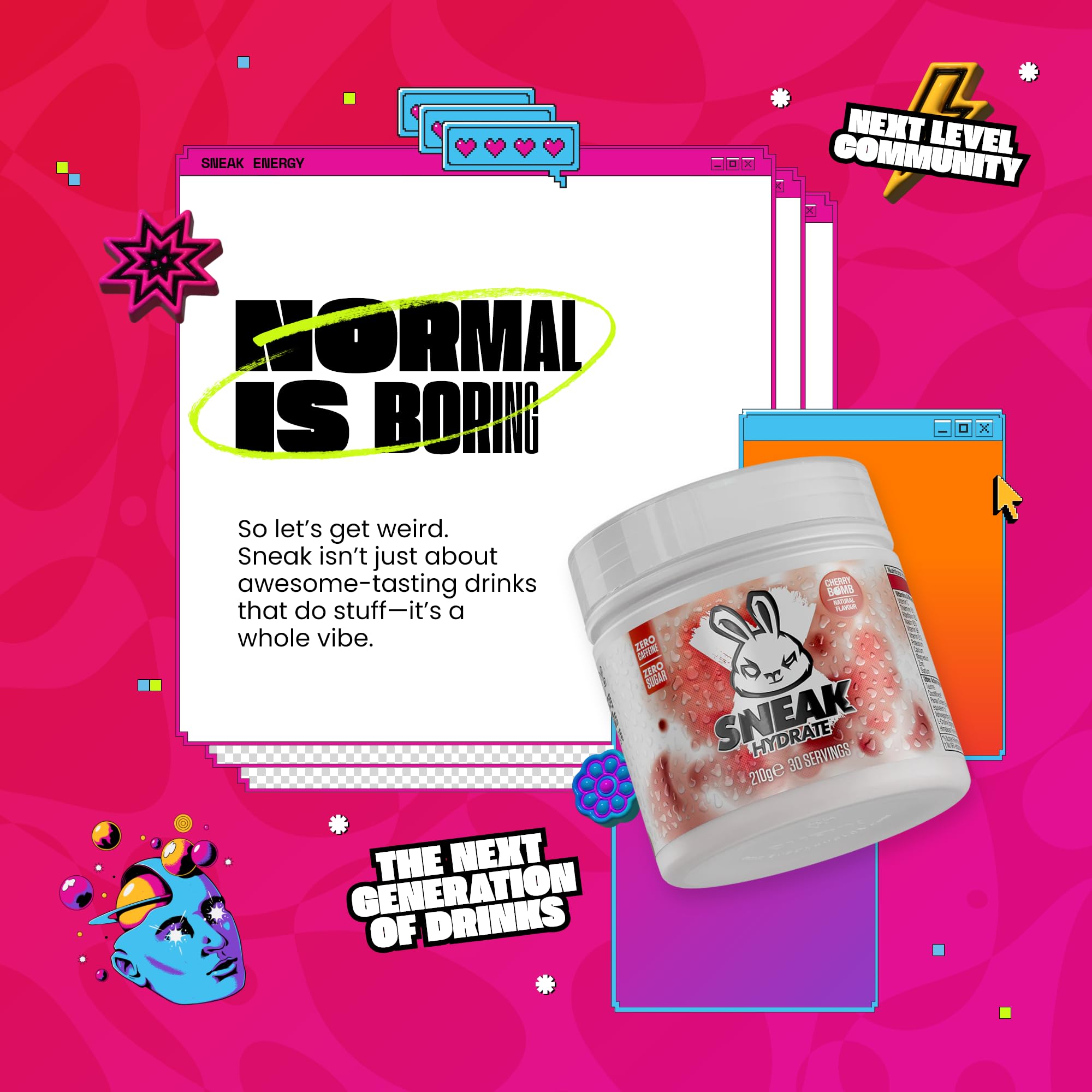 SNEAK Hydrate | Cherry Bomb | Coconut Water with Electrolytes, Zero Caffeine, Zero Sugar, Natural Flavours & Colours, Ashwagandha KSM-66 | 30 Servings