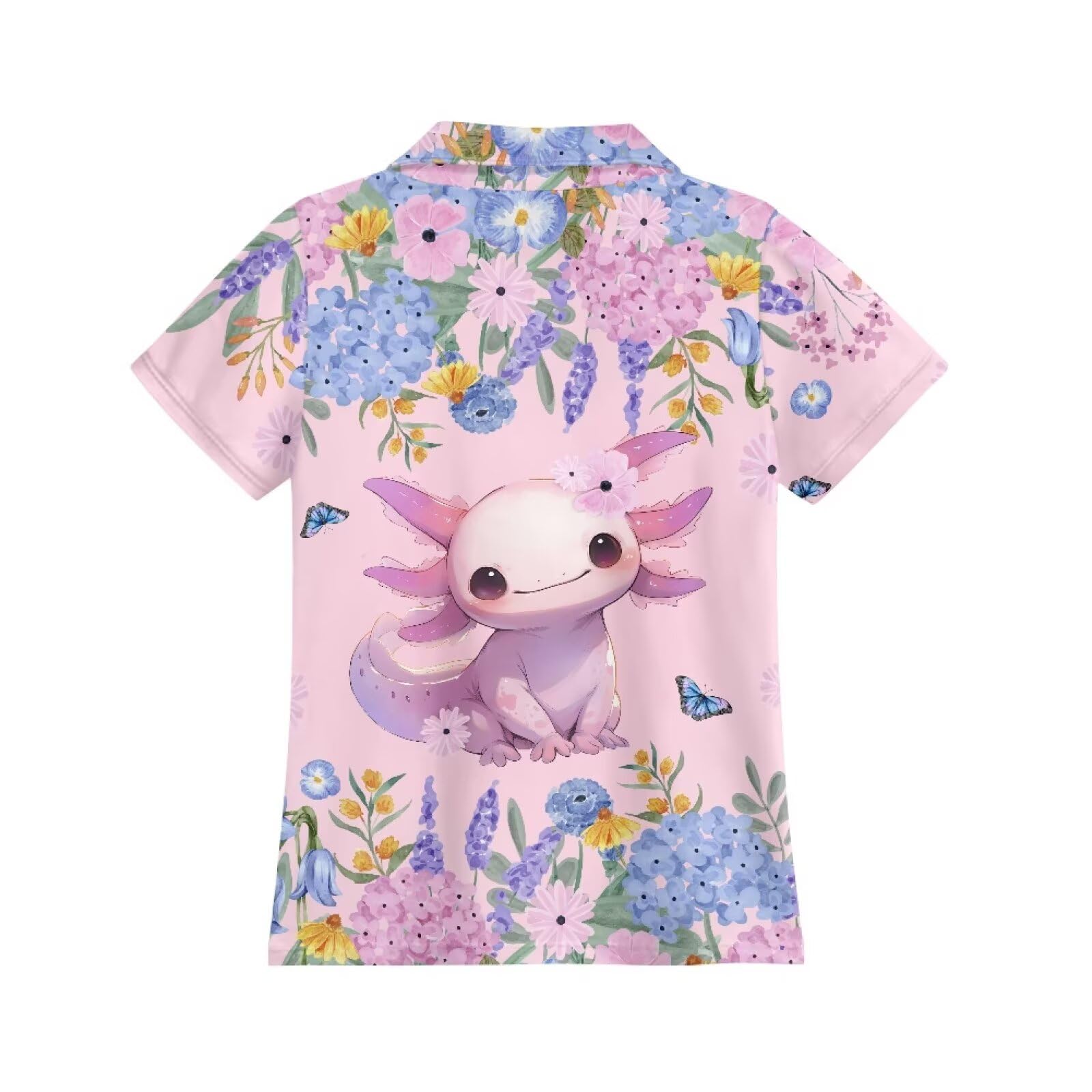 XXQGOMG Axolotl Shirt for Girls Golf Shirt for Girls 10-12 Casual Athletic Shirt Button Up Golf Tennis T-Shirts with Collared Moisture Wicking Activewear