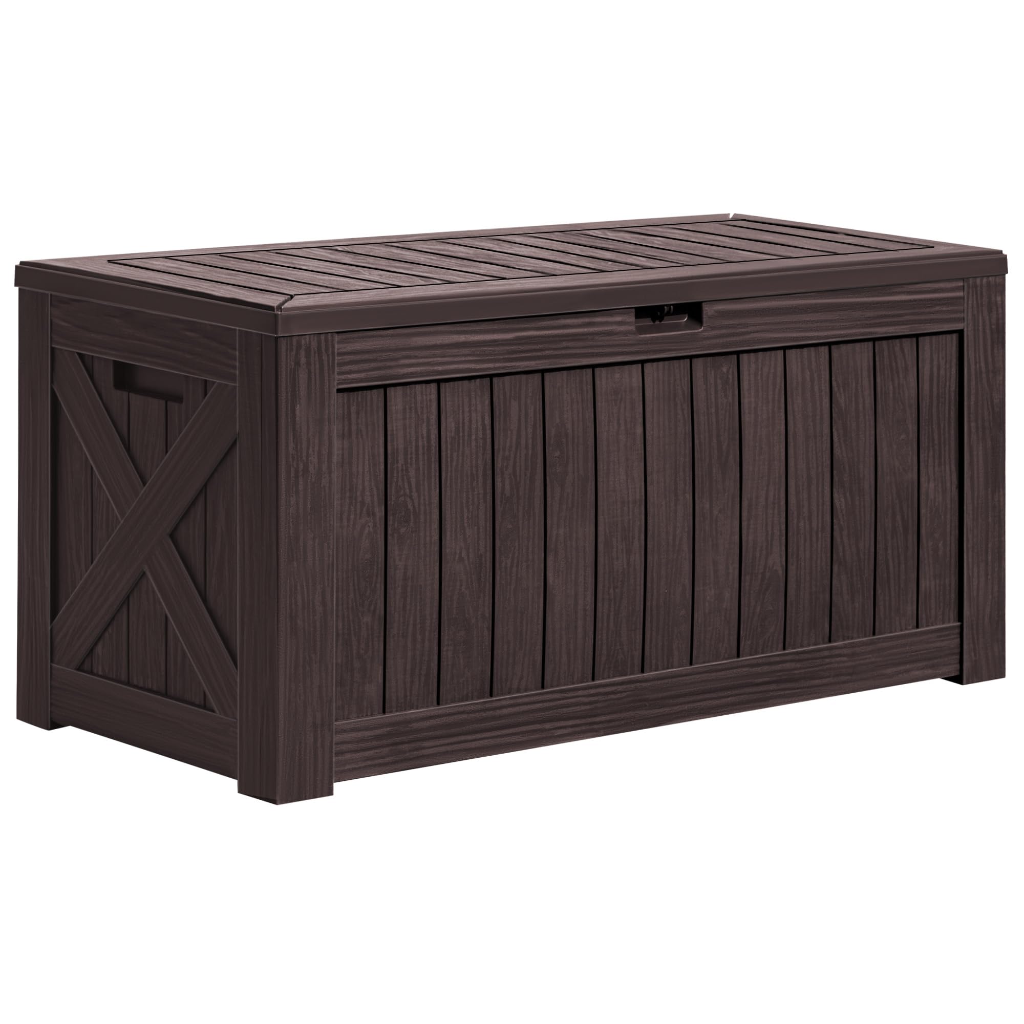 Greesum 120 Gallon Deck Box, Resin Outdoor Storage Container for Patio Furniture, Garden Tools, Pool Accessories, Weatherproof, Lockable, Brown