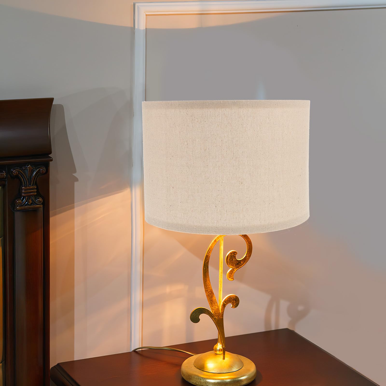 Paralume Grande in Lino Staccabile 26x19 Cm per Lampada da Tavolo da Terra, Coprilampada Robusto e Ferro, Ombra Chiara per Casa, Ufficio e Studio