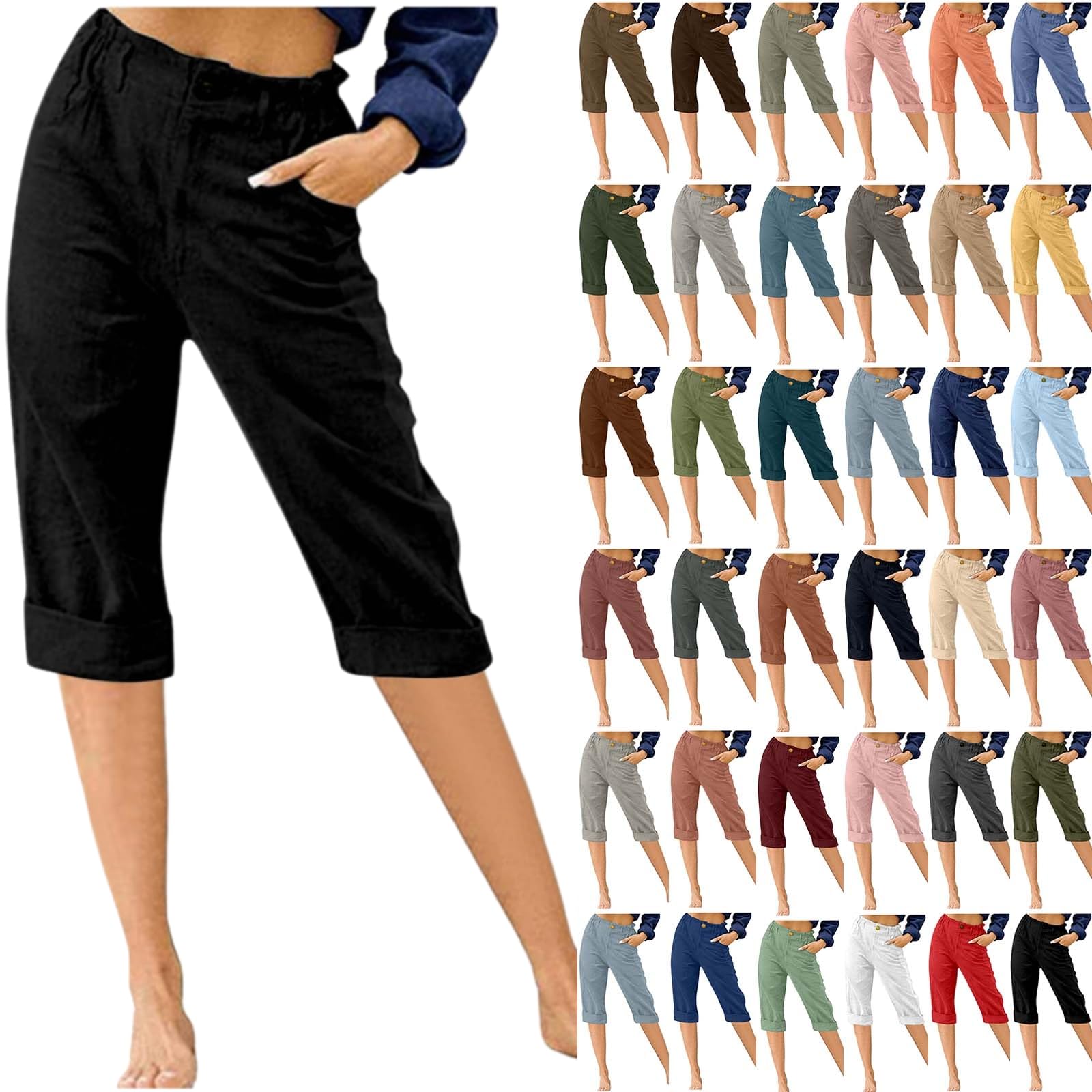 LRMQS Womens Capris for Summer Cotton Linen Pants Casual 2025 Loose Comfy Trendy Elastic Waist Cropped Trouser Beach