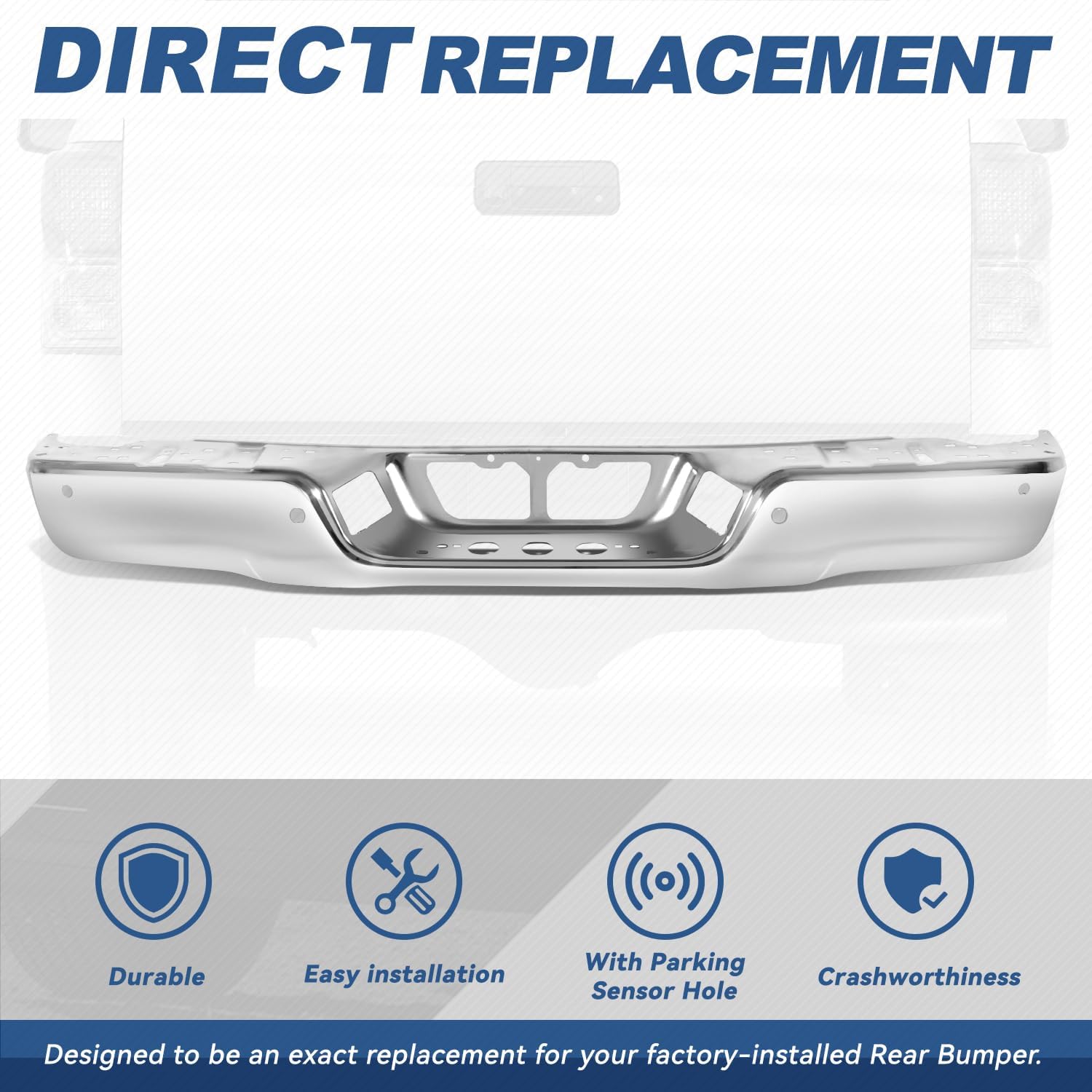 Auto Dynasty Rear Step Bumper Compatible with 2007-2013 Toyota Tundra, with Parking Sensor Cutouts, Polished Chrome