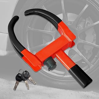 Wheel Lock Universal Wheel Clamp Lock Adjustable Security Trailers Tire Boot Lock Anti Theft for ATV RV SUV Car Golf Cart Boats Motorcycles Great Deterrent Bright Black-Red (3 Keys)