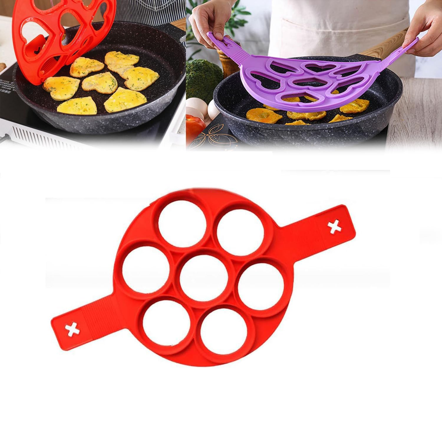 Generic Flip and Cook Pancake Maker, Nonstick Pancake Molds, Ring Silicone Fried Egg Mould, Reusable Pancake Maker Egg Ring Kitchen Cooking Baking Tools, Mold for Fried Egg (A)