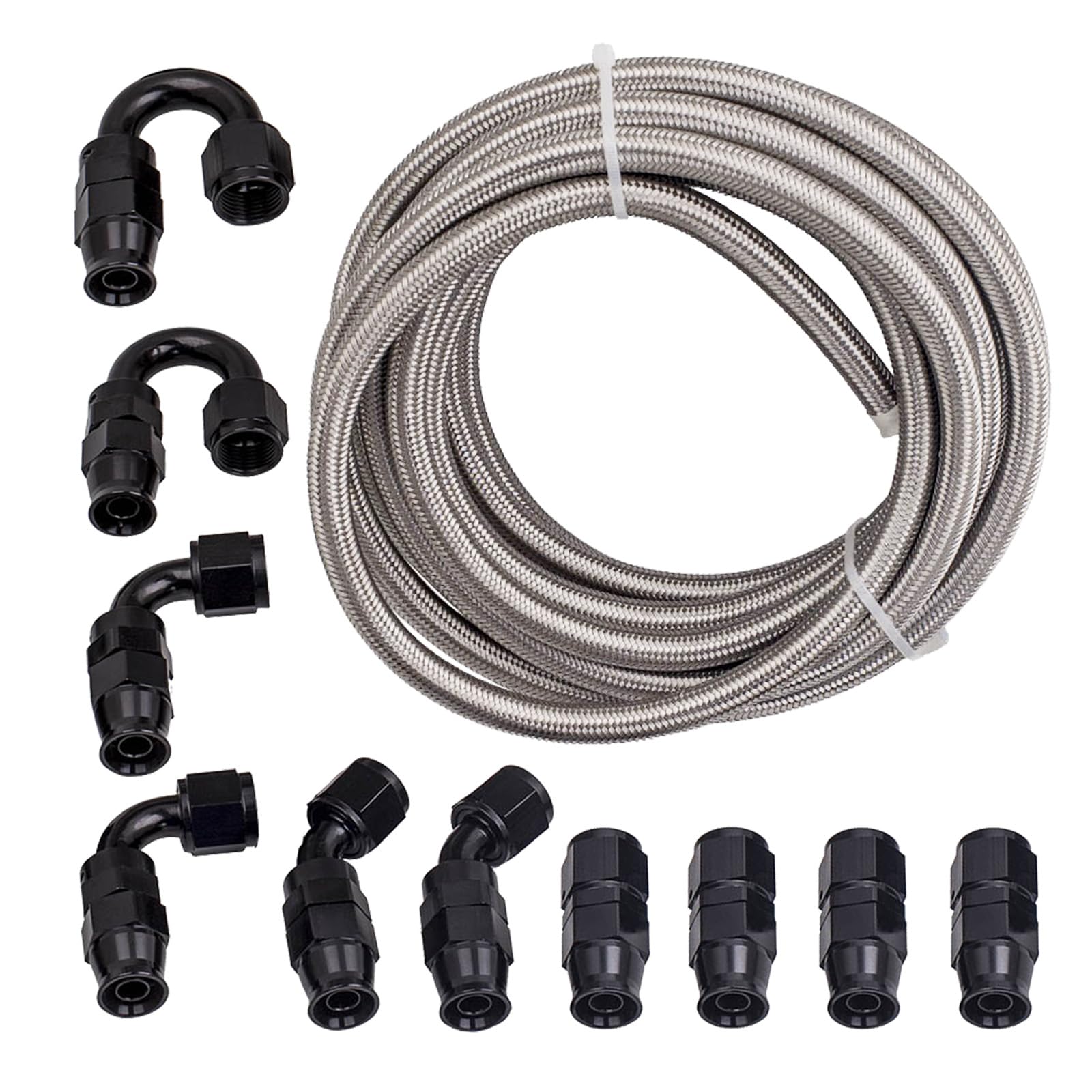 maXpeedingrods 10AN 20FT PTFE Stainless Steel Fuel Line Kit,Stainless Steel Nylon Braided | 20FT Fuel Hose with 10PCS Swivel Hose Fitting Adapter Kit - Silver