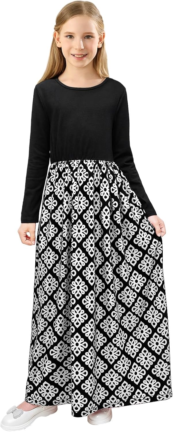 KYMIDY Girls Maxi Dress Kids Long Sleeve Casual Floral Dresses with Pockets for Girls 6-14 Years - Image 2