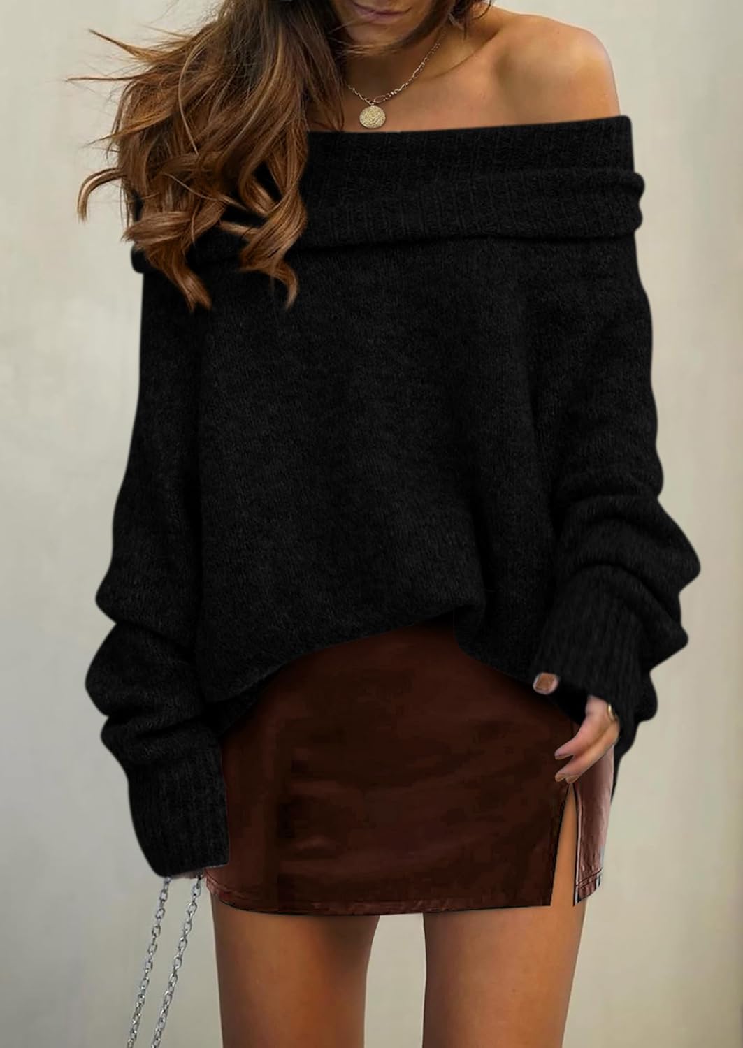 PRETTYGARDEN Women's Off The Shoulder Sweater Long Sleeve Tops 2026 Fall Loose Knit Pullover Sweaters Winter Clothes - Image 3