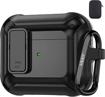 Valkit for Airpods 3rd Generation Case Cover with Lock, Military Armor Cool AirPods 3 Case with Keychain for Men Women Hard Shell Shockproof Air Pod 3 Case for AirPod 3rd Gen Cases 2021, Black
