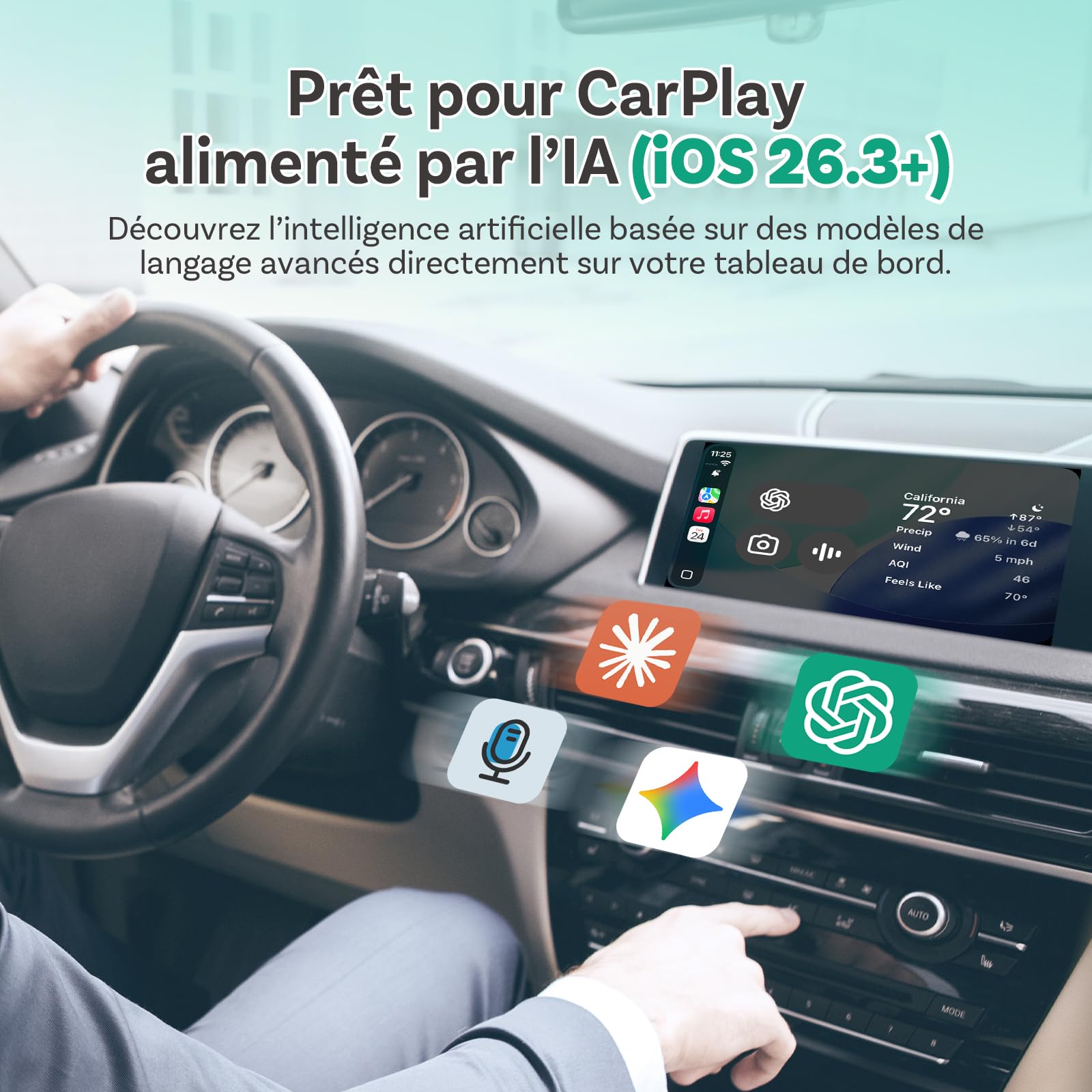 OTTOCAST Nouveau 2025 Mini Flow – Adaptateur CarPlay sans Fil & Android Auto, Dongle 2-en-1, Plug & Play, Ultra Compact, Compatible iPhone & Android, pour Voitures dès 2016 (Non Compatible BMW/Tesla)