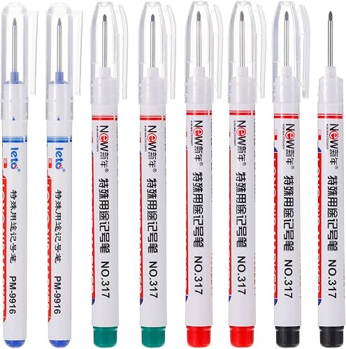 PATIKIL Rotuladores de punta profunda, paquete de 8 bolígrafos de tinta de 4 colores, punta larga, para carpintería, para construcción, carpintería,