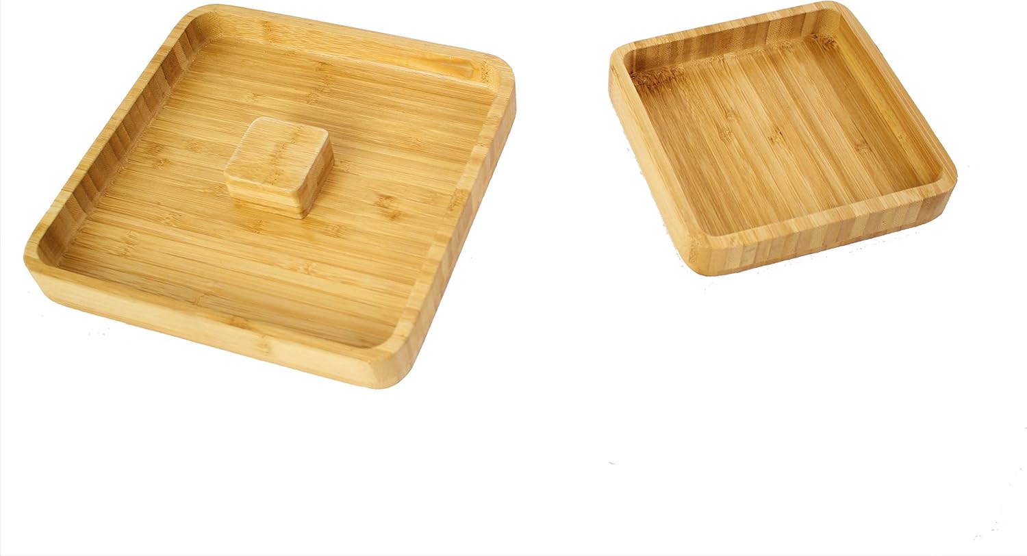 Penko Bamboo Pistachio Snack Bowl Double Dish Holder Bowl Pedestal and Sunflower Seed Nut Bowl with Shell Storage : Home & Kitchen