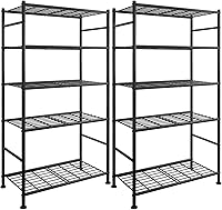 Sakugi 2-Pack 5-Tier Heavy-Duty Steel Shelving Units - 1000lbs Capacity Garage Storage Racks, Adjustable 33.5x12.6x72 Inch Black