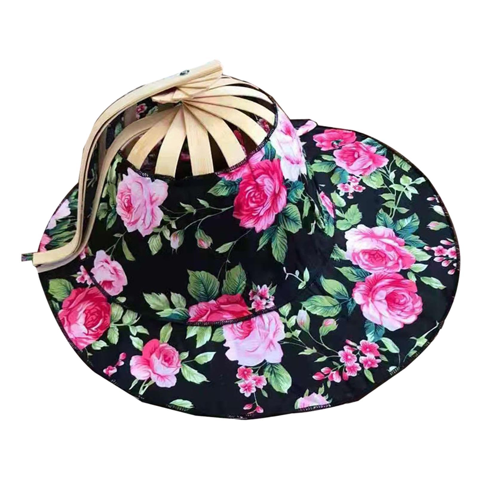 rockible 3 Ventagli di bambù, Cappello da Sole Pieghevole, Cappello di Protezione Solare Floreale, Leggero, Multifunzionale, Design Traforato, Cappello Pieghev
