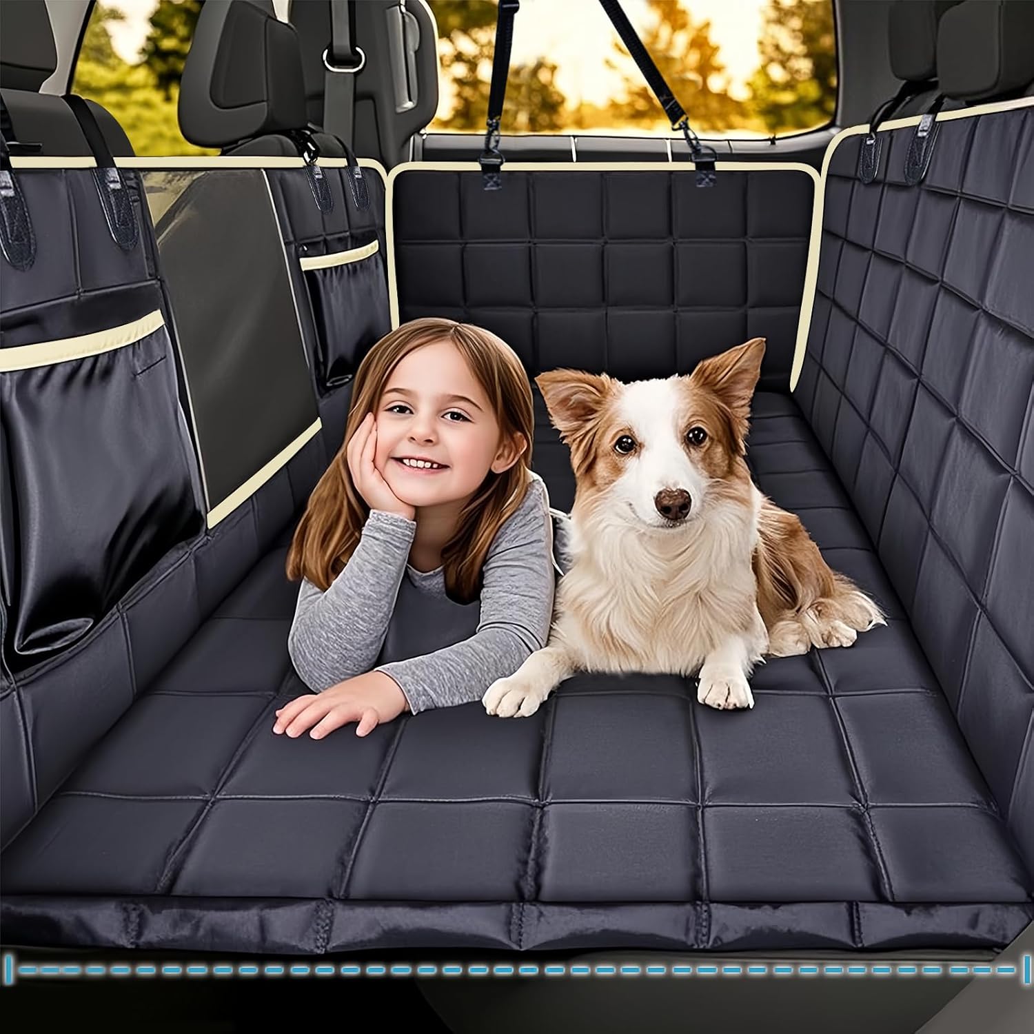 Lassie Truck Back Seat Extender for Dogs with Mesh Window - Waterproof Hard Bottom Dog Hammock for Car Travel Bed Mattress Compatible with Ford F150, Ram 1500,Chevy Silverado, GMC Sierra,Tundra etc