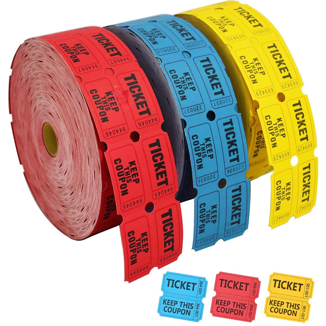 Tickets De Tombola Billets Papier, Lot de 3 rouleaux tickets tombola numérotés, Étiquette de Billet de Tombola, Pour événement de fête, Récompense, Collecte de fonds, Carnaval