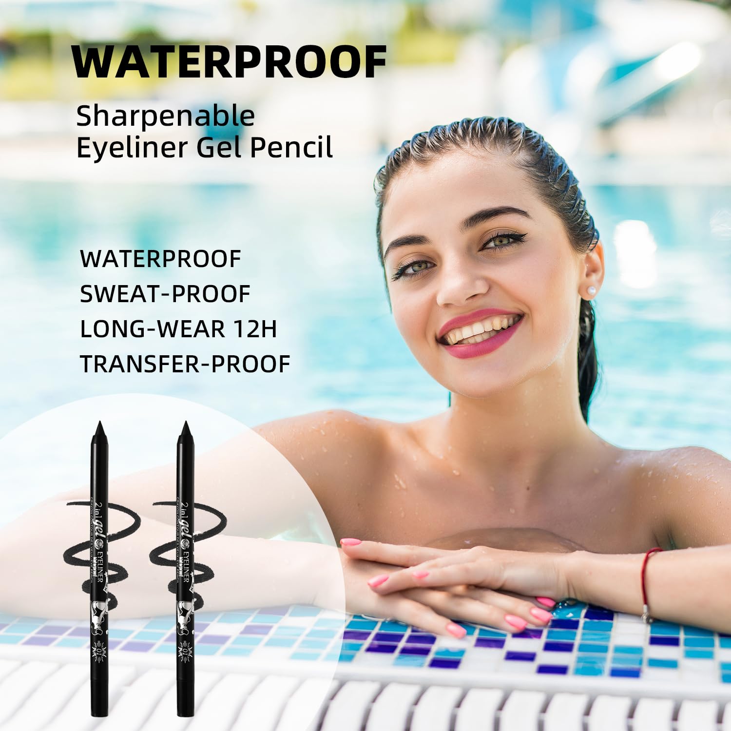 2PC Black Gel Eyeliner Pencil Set, Waterproof and Smudge-Resistant Long-Lasting Eye Liner Pen, Waterline Eye Liners with Sharpener for Precise Eye Makeup - Image 4