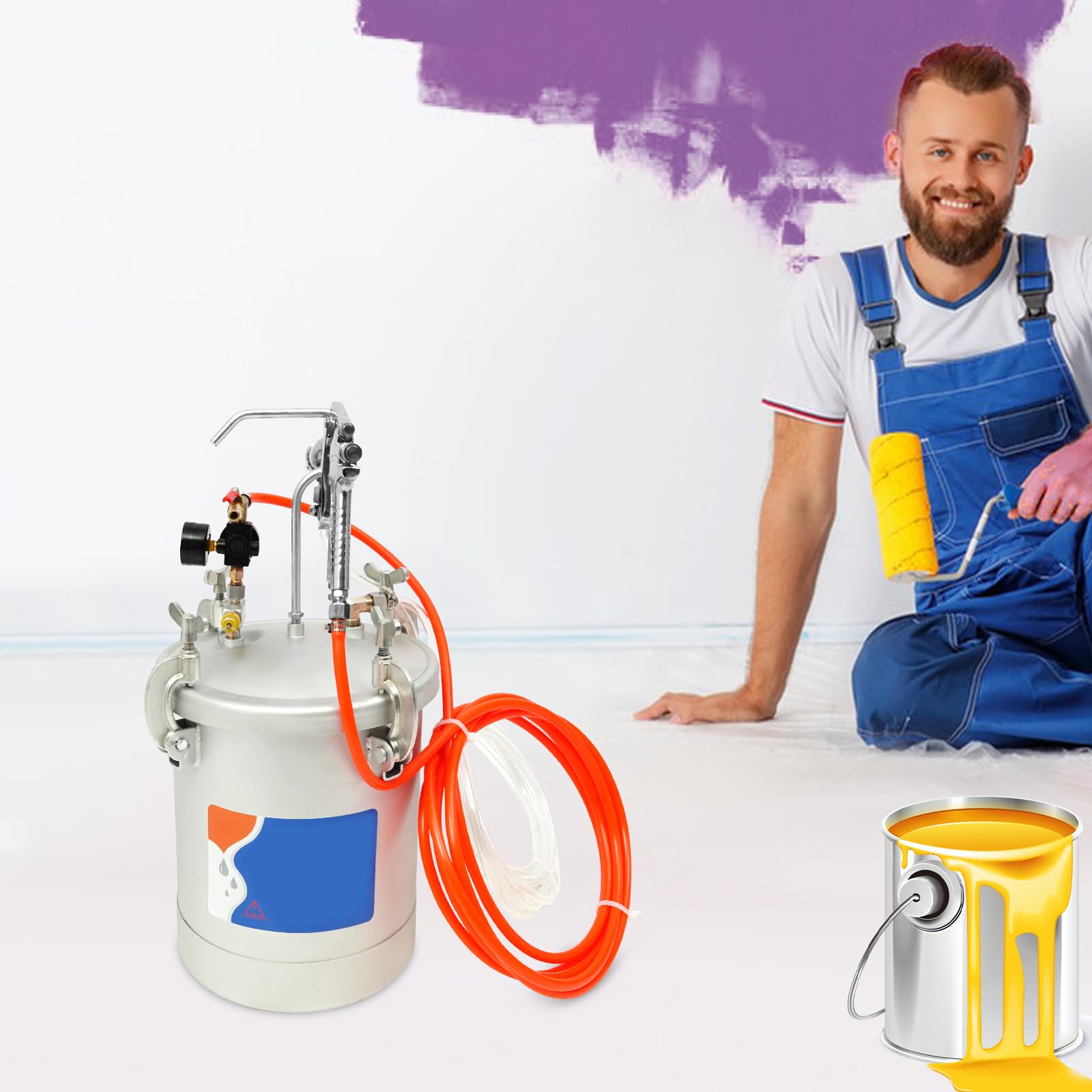 Recipiente a presión de 10 L, con pistolas de pintura 3,0 MM, pulverizador alto, tanque de presión para aire comprimido, adecuado para pinturas de látex, etc