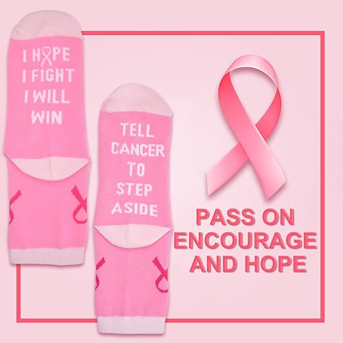 Miniatura 4 de GIFBEA Pink Ribbon - Calcetines para concientización sobre el cáncer de mama, 5 pares, 100% algodón, regalos para sobrevivientes de cáncer de mama