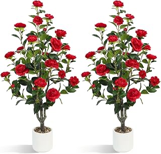 UPBUD artificial camellia trees with green foliage