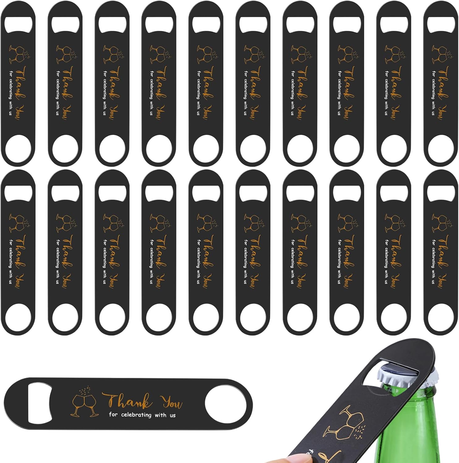 Uiifan Stainless Steel Flat Bottle Opener Bulk, Beer Bottle Opener Thank You Wedding Favors for Guests Engraved Gifts for Wedding Birthday Party Baby Shower Graduation Souvenirs(20 Pack)