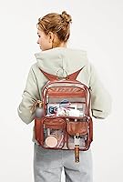 Vista 6 de Vangue Mochila transparente de TPU aprobada para estadios, resistente y con correas acolchadas para eventos deportivos universitarios, Marrón, Bolsa